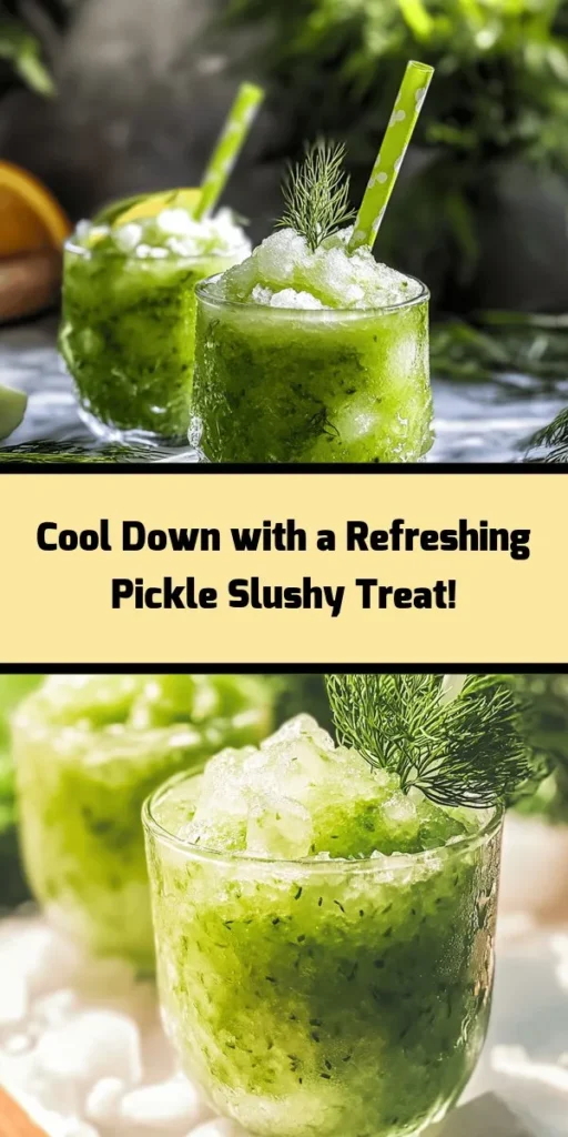 Cool down with this refreshing Pickle Slushy Delight! Perfect for pickle lovers, this unique treat combines dill pickle juice, ice, and optional sweetness for a tangy twist. Blend it up in just five minutes for a drink that's both fun and flavorful. Add a garlic kick if you're feeling adventurous, and don’t forget to garnish with fresh dill for that extra touch. Enjoy this quirky slushy as a snack or a party drink!
