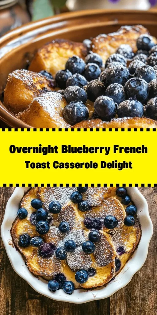Indulge in a delightful breakfast with this Dreamy Overnight French Toast Casserole! Made with a rich combination of challah or brioche, eggs, and creamy custard, this dish is a perfect start to your day. Add fresh blueberries for a fruity twist and enjoy a sprinkle of powdered sugar and a drizzle of maple syrup on top. Prepare it the night before for an effortless morning treat that serves 8. Pamper yourself and your loved ones with this easy-to-make recipe!