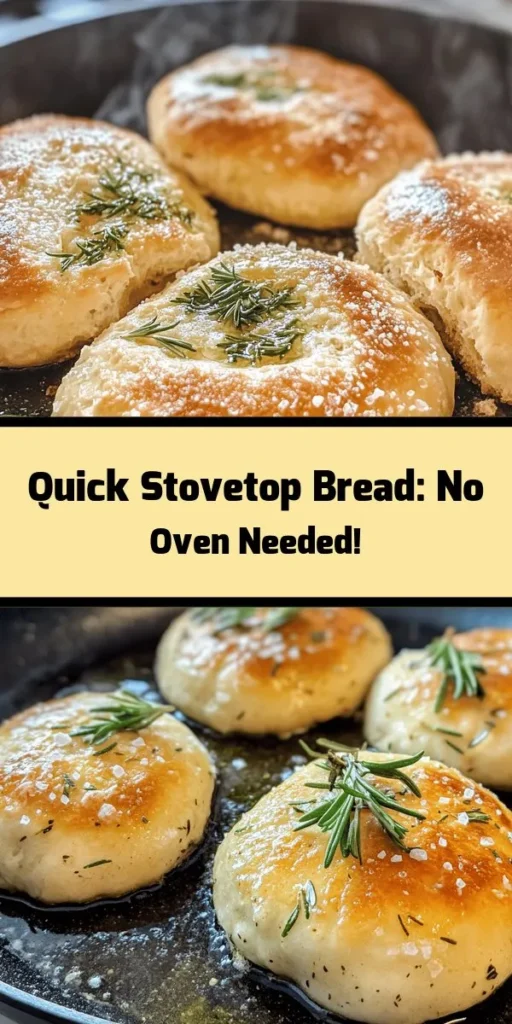 Whip up fresh and delicious Stovetop Delight bread without turning on the oven! This easy recipe combines simple ingredients like flour, baking powder, and olive oil for a rustic bread that’s perfect for any meal. Quick to prepare in just 30 minutes, customize it with herbs, garlic, or cheese for extra flavor. Whether you’re enjoying it warm with butter or alongside your favorite dishes, this stovetop bread is sure to impress. Enjoy the delightful aroma and taste straight from the skillet!