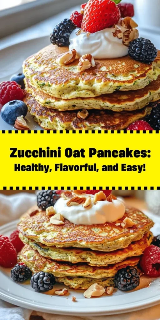 Enjoy a delicious twist on breakfast with these Zesty Zucchini & Oatmeal Pancakes! Made with grated zucchini and wholesome rolled oats, they are packed with flavor and nutrients. This easy recipe takes just 30 minutes, making it perfect for a quick weekday meal or a lazy weekend brunch. Top them off with Greek yogurt, fresh fruits, or nuts for an extra burst of flavor. Perfect for kids and adults alike! Give them a try and start your day the tasty way!