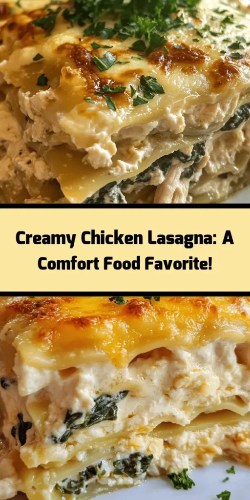 Indulge in this creamy chicken lasagna delight! This comforting dish is packed with layers of tender lasagna noodles, savory chicken, and a rich, cheesy filling. With spinach for a nutritious boost and a luscious béchamel sauce, it's perfect for family dinners or special occasions. Easy to prepare and sure to impress, this recipe serves 8 and is ready in just an hour. Top it off with fresh parsley before digging in for a delicious home-cooked meal!