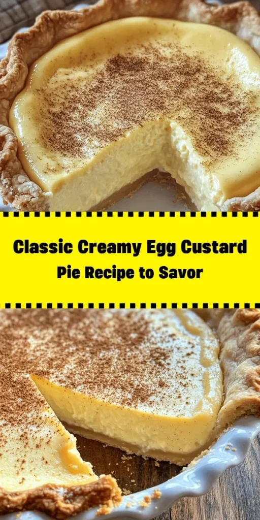 Indulge in the nostalgic flavors of Old Fashioned Egg Custard Pie with this easy recipe! This creamy delight features a simple mix of eggs, sugar, milk, and a touch of nutmeg baked in a pre-made pie crust. Perfect for any occasion, it's sure to be a crowd-pleaser! Enjoy warm or chilled, topped with whipped cream for an extra treat. In just over an hour, you can have this luscious pie ready to share with family and friends.