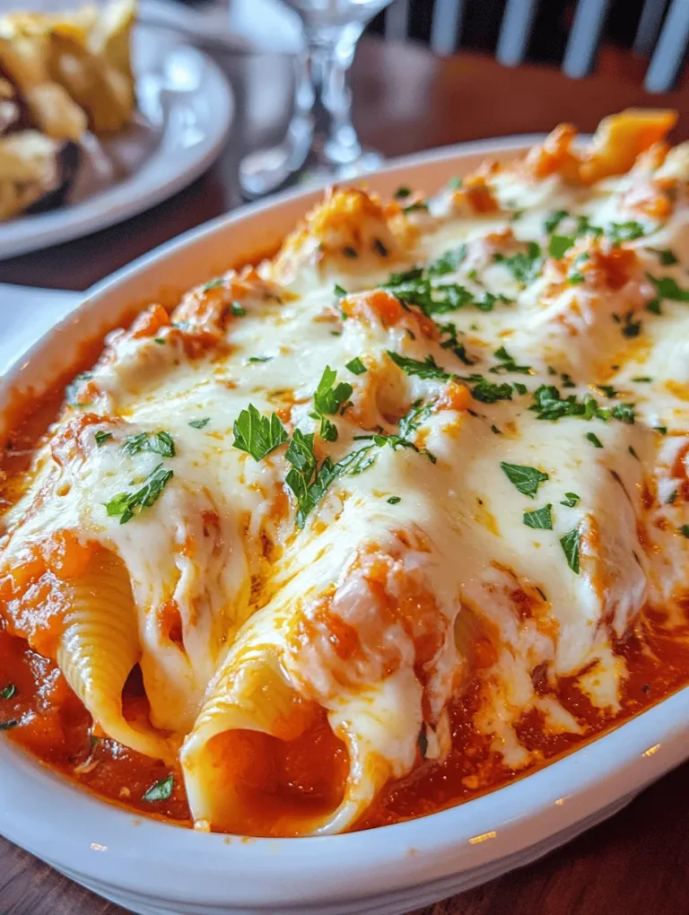 Ocean's Bounty Stuffed Shells is a delectable seafood dish that promises to impress even the most discerning palates. This recipe artfully combines the rich flavors of fresh seafood, creamy cheeses, and a savory marinara sauce, making it an ideal choice for family dinners or special gatherings. The large pasta shells provide a perfect vessel for the luscious filling, ensuring each bite delivers a delightful blend of textures and tastes. With a harmonious balance of sweet shrimp, succulent crab meat, and the comforting embrace of cheeses, this dish stands out as a true masterpiece in any culinary repertoire.