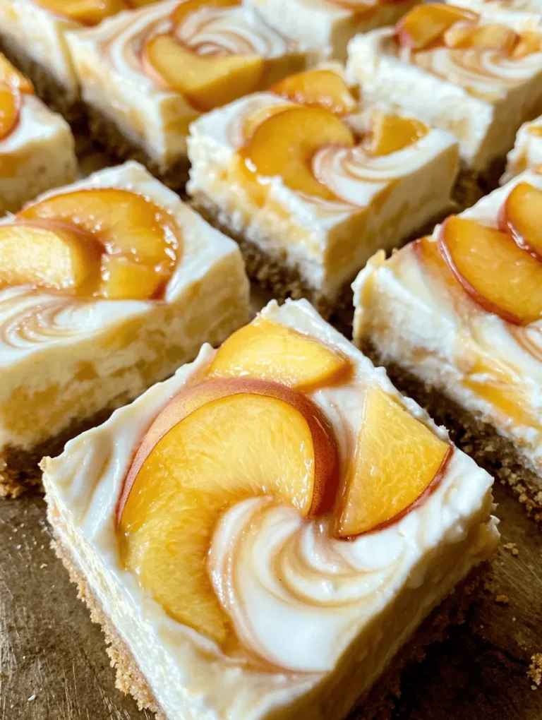 If you're in search of a dessert that perfectly marries the rich creaminess of cheesecake with the sweet, juicy flavor of fresh peaches, look no further than Peaches and Cream Cheesecake Bars. This delightful treat captures the essence of summer, showcasing ripe peaches in a luscious cheesecake filling atop a buttery graham cracker crust. The appeal of this dessert lies not only in its mouthwatering taste but also in its stunning presentation and ease of preparation, making it a favorite among home bakers and dessert enthusiasts alike.