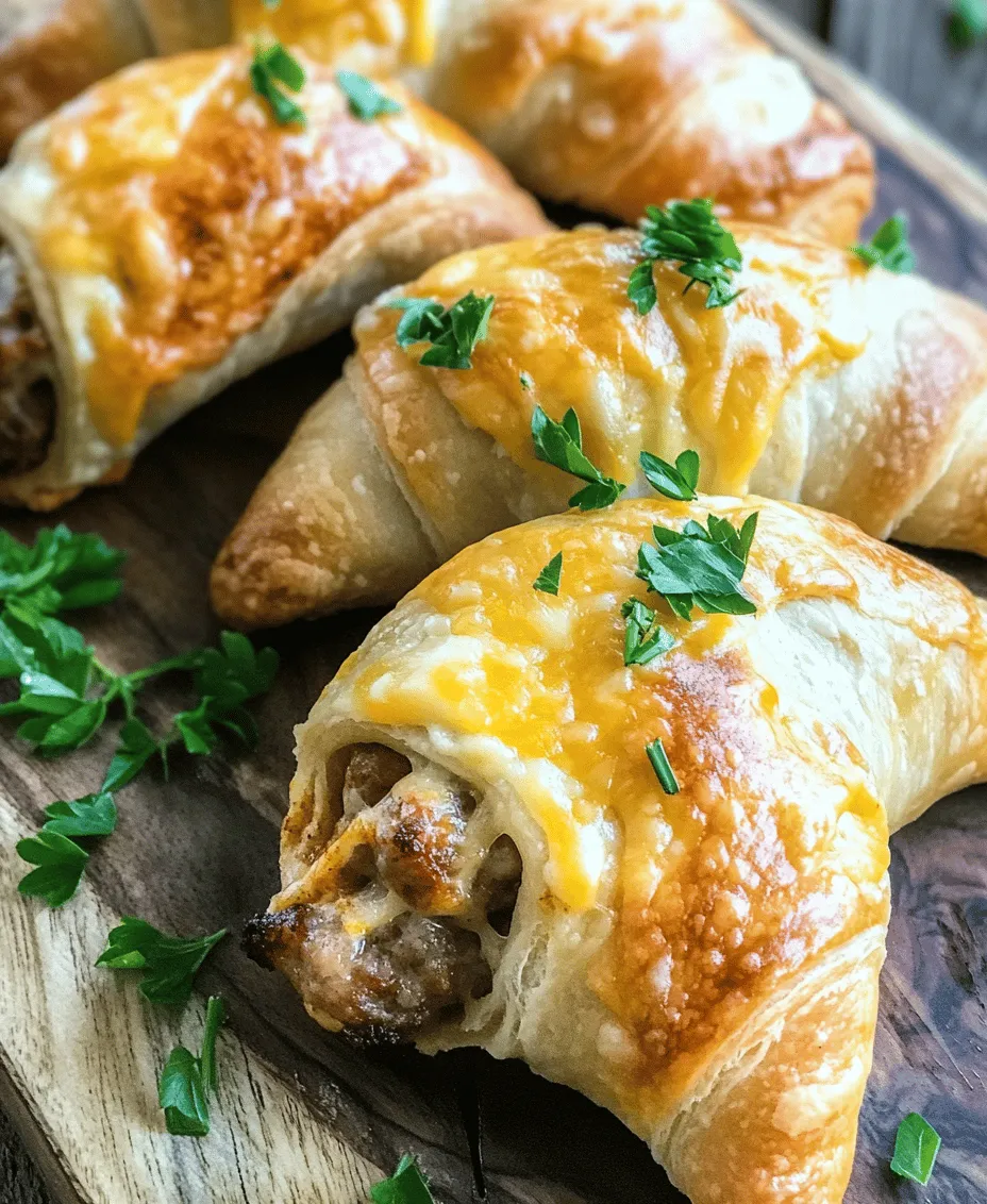 If you're looking for a crowd-pleasing appetizer that combines savory flavors with a delightful crunch, look no further than Cheesy Sausage Crescents Delight. This recipe features a perfect blend of sausage, cream cheese, and cheddar, all wrapped in golden, flaky crescent dough. The appeal of this dish lies not only in its irresistible taste but also in its versatility; it's an ideal choice for various occasions, whether it's a festive party, a relaxed family brunch, or a cozy gathering with friends.