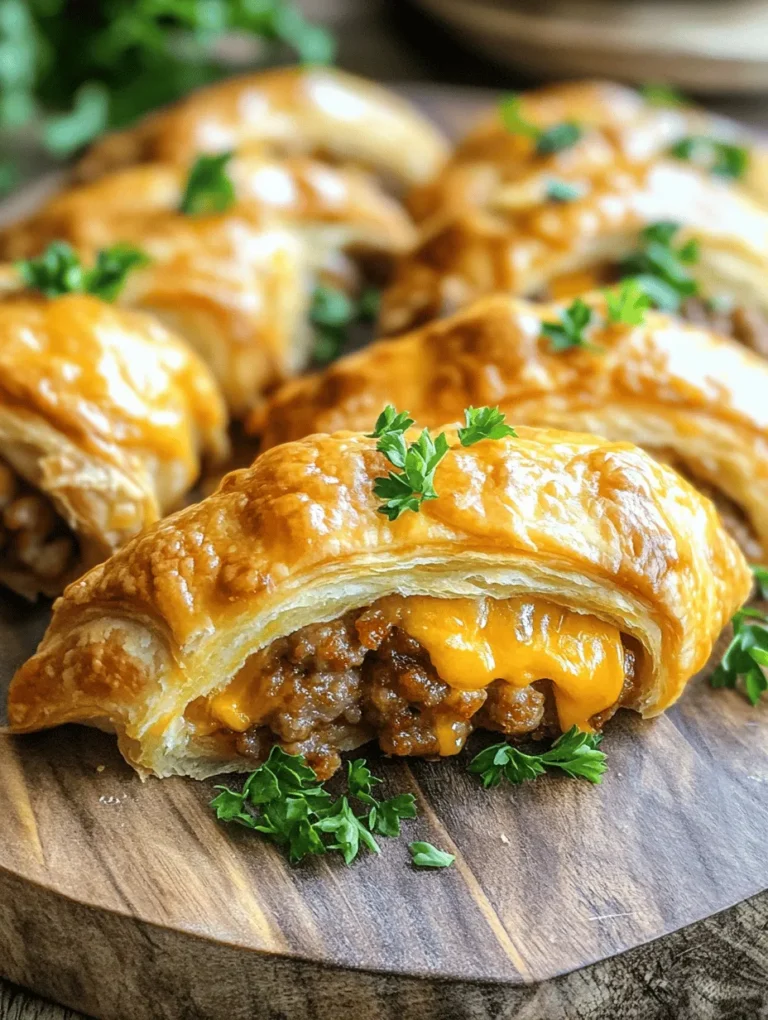 If you're looking for a crowd-pleasing appetizer that combines savory flavors with a delightful crunch, look no further than Cheesy Sausage Crescents Delight. This recipe features a perfect blend of sausage, cream cheese, and cheddar, all wrapped in golden, flaky crescent dough. The appeal of this dish lies not only in its irresistible taste but also in its versatility; it's an ideal choice for various occasions, whether it's a festive party, a relaxed family brunch, or a cozy gathering with friends.