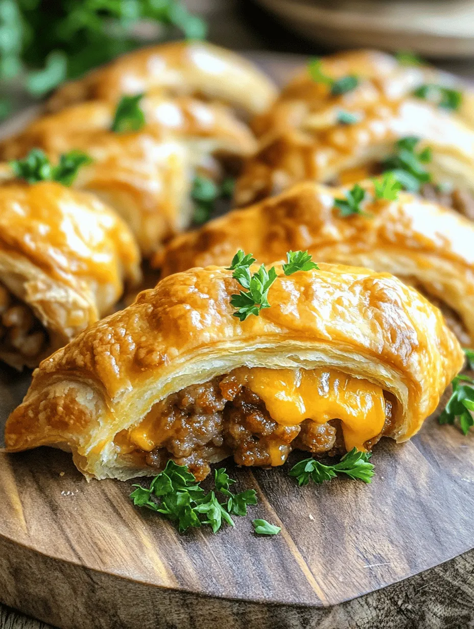 If you're looking for a crowd-pleasing appetizer that combines savory flavors with a delightful crunch, look no further than Cheesy Sausage Crescents Delight. This recipe features a perfect blend of sausage, cream cheese, and cheddar, all wrapped in golden, flaky crescent dough. The appeal of this dish lies not only in its irresistible taste but also in its versatility; it's an ideal choice for various occasions, whether it's a festive party, a relaxed family brunch, or a cozy gathering with friends.