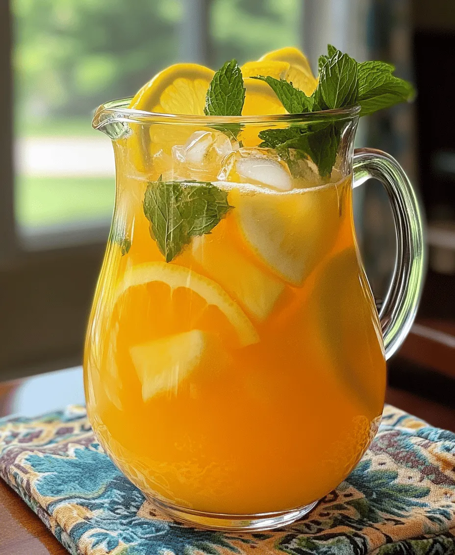 As the sun beats down and temperatures soar, nothing quite hits the spot like a refreshing beverage. Enter <strong>Tropical Zest Pineapple Lemonade Punch</strong>, a vibrant and thirst-quenching drink that encapsulates the essence of a tropical paradise. This punch is not only a delightful treat for your taste buds but also a visual feast, boasting bright yellows and greens that invoke feelings of summer bliss. Whether you’re hosting a backyard barbecue, a pool party, or simply looking to cool off on a hot afternoon, this punch is sure to impress friends and family alike.” /></p>
</p>
<p><strong>Flavor Profile and Experience</strong></p>
</p>
<p>Tropical Zest Pineapple Lemonade Punch is an exquisite blend of flavors that brings a refreshing twist to any gathering. The first sip reveals a delightful balance between the sweetness of ripe pineapple and the bright tartness of freshly squeezed lemons. As the drink cascades over your palate, you experience a refreshing burst that invigorates the senses, making it an ideal choice for hot summer days or lively celebrations. The addition of coconut water adds a subtle creaminess and enhances the overall tropical experience, transporting you to a sun-kissed beach with every sip.</p>
</p>
<p>This punch is perfect for enhancing gatherings, parties, or casual get-togethers. Picture a sunny afternoon barbecue where this vibrant drink takes center stage, quenching thirsts and sparking conversations. It’s a drink that invites smiles; its colors and flavors create an atmosphere of joy and relaxation. Whether served at a birthday party, a summertime picnic, or an intimate family gathering, Tropical Zest Pineapple Lemonade Punch is sure to be a hit.</p>
</p>
<p>In many cultures, pineapple and lemonade are cherished for their refreshing qualities. Pineapple, often associated with hospitality and warmth, has long been a symbol of welcome in tropical regions. Lemonade, on the other hand, has a rich history as a thirst-quencher, enjoyed for centuries to combat heat and soothe the spirit. Together, they evoke feelings of togetherness, celebration, and the simple joys of life.</p>
</p>
<p><strong>Health Benefits of Key Ingredients</strong></p>
</p>
<p>When enjoying Tropical Zest Pineapple Lemonade Punch, you’re not just indulging in a delicious beverage; you’re also reaping numerous health benefits from its key ingredients.</p>
</p>
<p>Pineapple juice is a powerhouse of nutrition, packed with essential vitamins such as Vitamin C, which boosts the immune system and promotes healthy skin. It’s also rich in antioxidants like bromelain, which has anti-inflammatory properties and aids in digestion. These nutrients make pineapple juice not only a tasty addition but also a smart choice for maintaining overall health.</p>
</p>
<p>Lemon juice complements the punch with its own array of benefits. It’s an excellent source of Vitamin C, known for its immune-boosting properties. Additionally, lemon juice supports digestive health, aids in detoxification, and can even help maintain skin luminosity. The bright acidity of lemon harmonizes beautifully with pineapple, creating a refreshing drink that nourishes your body.</p>
</p>
<p>Coconut water, often called “nature’s sports drink,” is another star ingredient in this punch. It is rich in electrolytes, making it a superb hydrator. Ideal for replenishing fluids and minerals lost during hot days or exercise, coconut water adds a unique flavor and enhances the drink’s hydrating abilities. This combination of ingredients ensures that your homemade punch is not only delicious but also a far healthier alternative to sugary store-bought beverages.</p>
</p>
<p><strong>Variations and Adaptations</strong></p>
</p>
<p>One of the most exciting aspects of the Tropical Zest Pineapple Lemonade Punch is its versatility. There are countless ways to adapt the recipe to suit your taste preferences or dietary needs. Here are some suggestions for flavor variations:</p>
</p>
<p>– <strong>Ginger Infusion</strong>: Add a kick of warmth and spice by incorporating freshly grated ginger. This addition not only enhances the flavor but also offers anti-inflammatory benefits.</p>
</p>
<p>– <strong>Berry Bliss</strong>: Toss in a handful of fresh berries—strawberries, blueberries, or raspberries—to infuse the punch with vibrant colors and additional antioxidants. The berries will also add a delightful sweetness that complements the pineapple and lemon.</p>
</p>
<p>– <strong>Herbal Touch</strong>: For a refreshing twist, consider adding herbs like mint or basil. These herbs will elevate the drink’s flavor profile, providing a refreshing aromatic experience with every sip.</p>
</p>
<p>– <strong>Alcoholic Twist</strong>: For adult gatherings, you can transform the punch into a tropical cocktail by adding a splash of rum or vodka. This twist can turn your punch into a delightful tropical cocktail that’s perfect for summer soirées.</p>
</p>
<p>– <strong>Sweetness Adjustments</strong>: Depending on your preference, you can adjust the sweetness of the punch. Use natural sweeteners like agave syrup or honey, or opt for sugar substitutes if you’re watching your calorie intake.</p>
</p>
<p>– <strong>Dietary Adaptations</strong>: This punch is inherently vegan and can easily be made low-calorie by opting for unsweetened coconut water and limiting added sugars.</p>
</p>
<p>With these variations, you can make Tropical Zest Pineapple Lemonade Punch your own, tailoring it to suit any occasion or personal taste.</p>
</p>
<p><strong>Serving Suggestions and Occasions</strong></p>
</p>
<p>Tropical Zest Pineapple Lemonade Punch shines at a variety of occasions, making it a versatile choice for any host. Here are some ideal moments to serve this flavorful beverage:</p>
</p>
<p>– <strong>Summer Celebrations</strong>: Whether it’s a birthday bash, a backyard barbecue, or a garden party, this punch is an excellent choice to keep guests cool and refreshed.</p>
</p>
<p>– <strong>Brunch Gatherings</strong>: Serve it as a revitalizing drink at brunch, pairing it with light bites like fruit salads, quiches, or pastries.</p>
</p>
<p>– <strong>Picnics and Outdoor Events</strong>: Pack this punch in a large pitcher or cooler for outdoor gatherings, ensuring everyone can enjoy a refreshing drink while soaking up the sun.</p>
</p>
<p>– <strong>Holiday Parties</strong>: With its vibrant colors, Tropical Zest Pineapple Lemonade Punch can brighten up any holiday gathering, serving as a fantastic non-alcoholic option for guests of all ages.</p>
</p>
<p>When it comes to food pairings, the punch complements a variety of dishes beautifully. Serve it alongside grilled shrimp or fish tacos for a tropical experience, or with light salads featuring citrus and avocado. The drink also pairs well with spicy dishes, as its sweetness can balance out heat effectively.</p>
</p>
<p>For larger gatherings, consider making a big batch of the punch ahead of time. A large beverage dispenser or punch bowl will allow guests to serve themselves easily. For intimate settings, serve the punch in individual glasses garnished with fresh fruit slices or herbs for a touch of elegance.</p>
</p>
<p><strong>Conclusion</strong></p>
</p>
<p>In summary, Tropical Zest Pineapple Lemonade Punch is more than just a refreshing drink; it’s an experience that encapsulates the vibrant flavors of summer. With its perfect balance of sweetness and tartness, this punch not only tantalizes the taste buds but also provides numerous health benefits from its key ingredients. As you explore variations and adaptations, you have the opportunity to tailor this delightful beverage to your liking, making it a versatile addition to any gathering.</p>
</p>
<p>As you experiment and enjoy this recipe, remember that seasonal beverages can bring joy and refreshment to your home. So gather your ingredients, invite friends or family over, and let the Tropical Zest Pineapple Lemonade Punch elevate your next occasion into a memorable celebration.</p>
<div id=