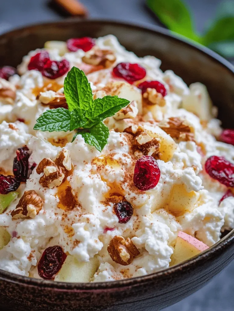 The Cottage Cheese and Apple Salad stands out for its versatility. With a few simple ingredients, you can create a dish that is not only rich in flavor but also packed with essential nutrients. It's a great option for those who follow a healthy lifestyle or anyone looking to add more wholesome foods to their diet. The combination of textures—from the creaminess of the cottage cheese to the crispness of the apples—makes each bite a delightful experience.