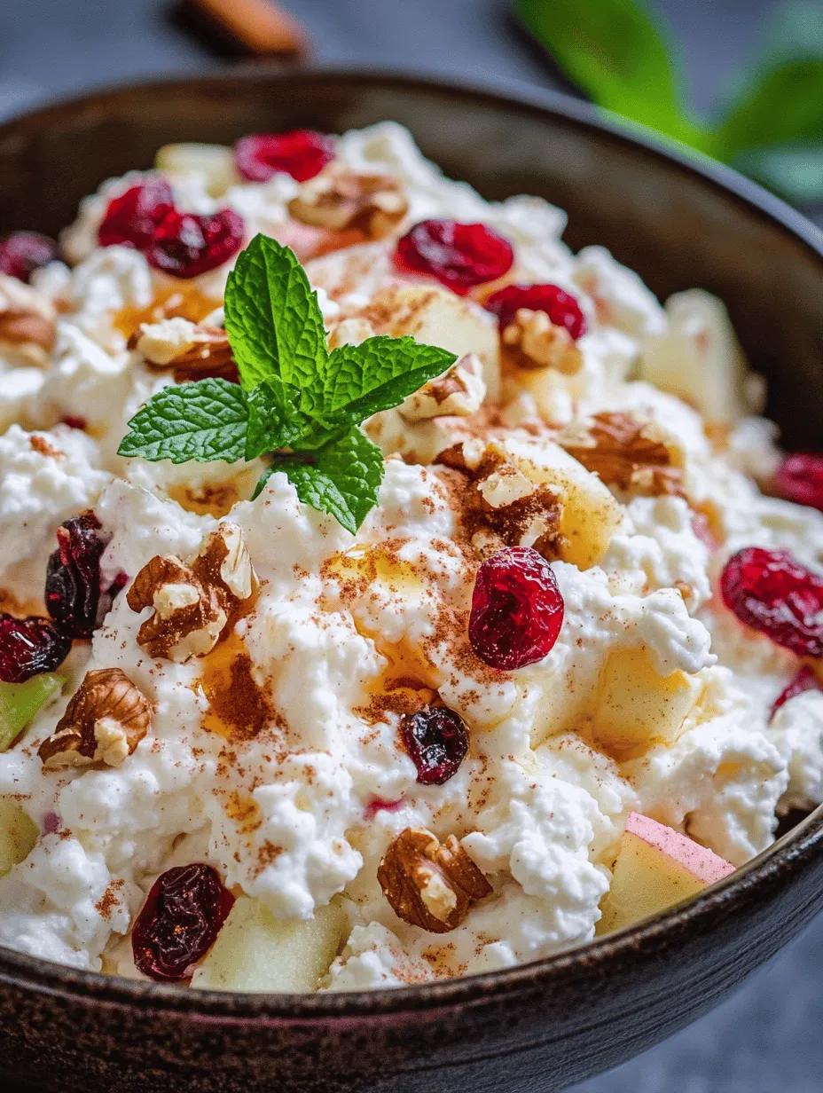 The Cottage Cheese and Apple Salad stands out for its versatility. With a few simple ingredients, you can create a dish that is not only rich in flavor but also packed with essential nutrients. It's a great option for those who follow a healthy lifestyle or anyone looking to add more wholesome foods to their diet. The combination of textures—from the creaminess of the cottage cheese to the crispness of the apples—makes each bite a delightful experience.