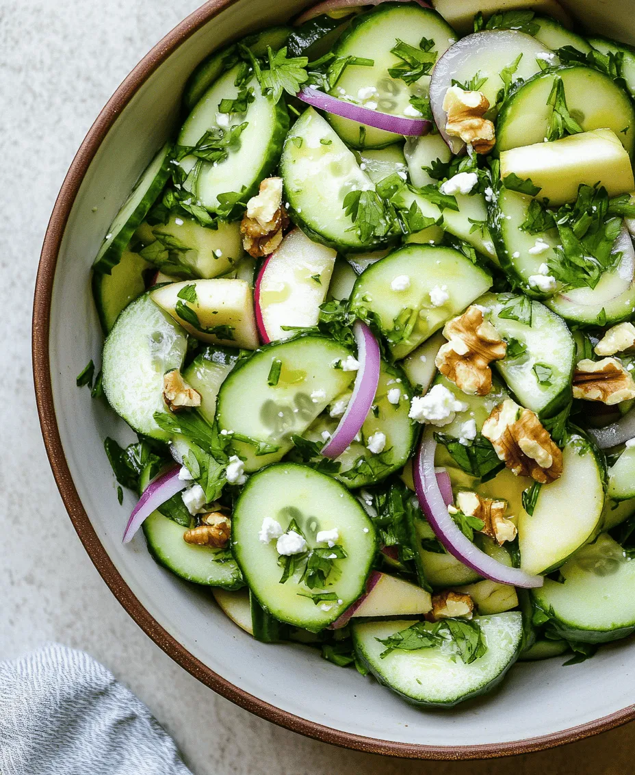 When it comes to vibrant and refreshing salads, the Crunchy Cucumber and Apple Salad stands out as a delightful option that can elevate any meal. This salad is not just a feast for the eyes with its colorful presentation, but it also tantalizes the taste buds with its fresh, crunchy, and slightly sweet flavors. The combination of crisp cucumbers, juicy apples, and crunchy walnuts creates a medley of textures that is both satisfying and refreshing. Whether served as a side dish to complement your main course or enjoyed as a light meal on its own, this salad is sure to impress your family and guests alike.