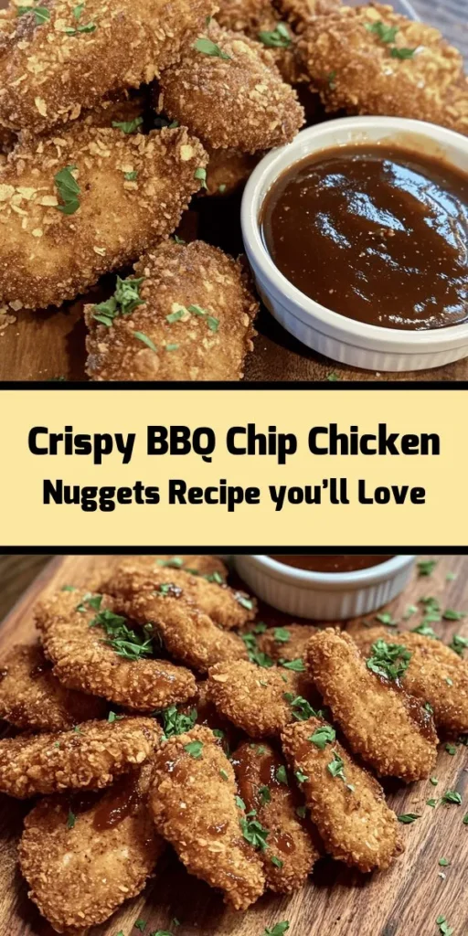 Satisfy your cravings with these homemade BBQ chip chicken nuggets! Perfectly crispy on the outside and tender on the inside, these nuggets are coated with crushed BBQ-flavored potato chips for an extra burst of flavor. Easy to make, they're a fun treat for the whole family. Pair them with honey BBQ sauce for dipping and enjoy a delightful spin on a classic favorite. Ready in just 30 minutes, this recipe is a must-try for a tasty snack or meal!