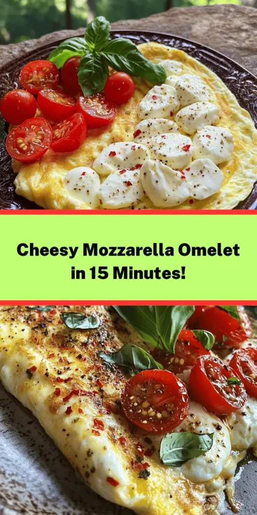 Start your day with a delicious Mozzarella Omelet Delight that is quick and easy to make! With just four large eggs, fresh mozzarella, vibrant basil, and optional cherry tomatoes, this dish is bursting with flavor. Perfect for brunch or a satisfying breakfast, it combines creamy cheese with a hint of spice from red pepper flakes. Ready in just 15 minutes, it's a delightful meal for two that will impress anyone at your table! Enjoy your tasty twist on a classic omelet!