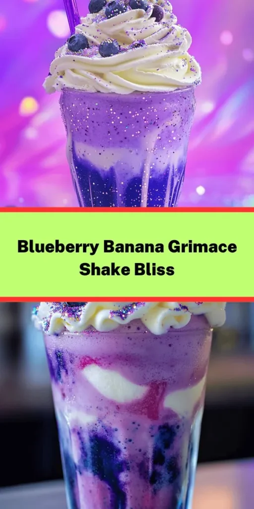 Indulge in the deliciously fun Grimace Shake Delight! This refreshing treat combines creamy vanilla ice cream, fresh blueberries, and bananas for a delightful flavor. Sweetened to your liking with honey or maple syrup and topped with whipped cream and a sprinkle of edible glitter, this shake is perfect for any occasion. Ready in just 10 minutes, it's a simple and tasty way to satisfy your sweet tooth. Grab your blender and enjoy this colorful dessert!