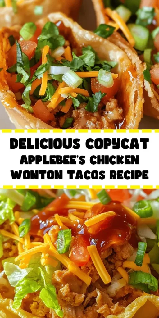Get ready to recreate a restaurant favorite at home with these delicious Copycat Applebee’s Chicken Wonton Tacos! Made with seasoned ground chicken, crispy baked wonton wrappers, and topped with fresh veggies, cheddar cheese, and a drizzle of sweet chili sauce, these tacos are irresistible. Perfect for quick dinners or entertaining. In just 30 minutes, you’ll have a plateful of tasty tacos that are sure to impress!