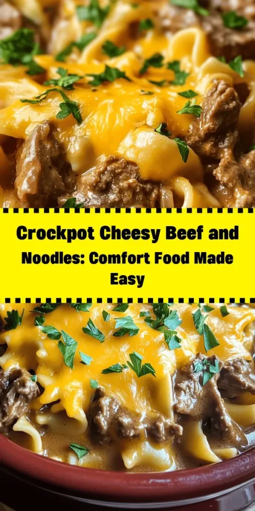 Looking for a comforting family meal that’s easy to make? Try this Easy Crockpot Cheesy Beef and Noodles recipe! With tender beef, egg noodles, and gooey cheddar cheese simmering in savory beef broth, it's a delicious one-pot wonder. Perfect for busy days, simply prep, set the slow cooker, and let it do the work for you. Don’t forget to garnish with fresh parsley for a pop of color. Enjoy a hearty meal with minimal effort!
