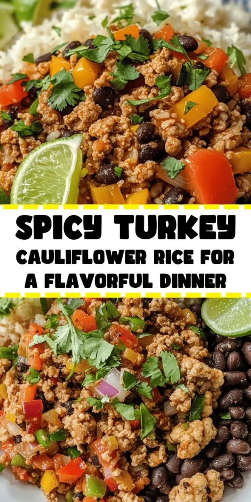 Spice up your dinner with this delicious Spicy Turkey Cauliflower Rice Fiesta! This easy-to-make recipe combines ground turkey, riced cauliflower, and black beans, all seasoned with chili powder, cumin, and smoked paprika for a burst of flavor. Ready in just 30 minutes, it's a healthy and satisfying meal perfect for busy weeknights. Top with fresh cilantro and squeeze some lime for an extra kick! Your taste buds will thank you.
