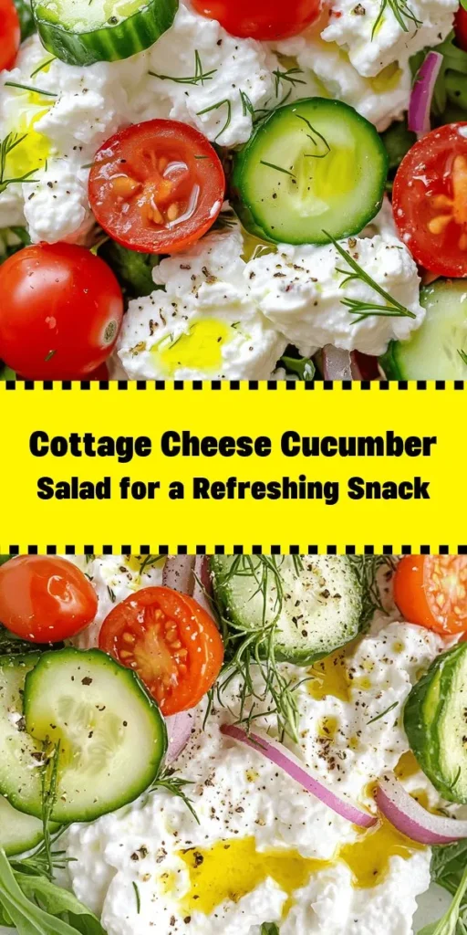 Looking for a quick and healthy dish? Try this Refreshing Cottage Cheese & Cucumber Delight! With creamy cottage cheese, crisp cucumber, juicy cherry tomatoes, and a touch of fresh dill, it's a perfect summer salad. Whip it up in just 15 minutes and enjoy it as a light lunch or snack. Add some arugula for extra flavor and color! Fresh, simple, and delicious—ideal for a nutritious meal any time of day!
