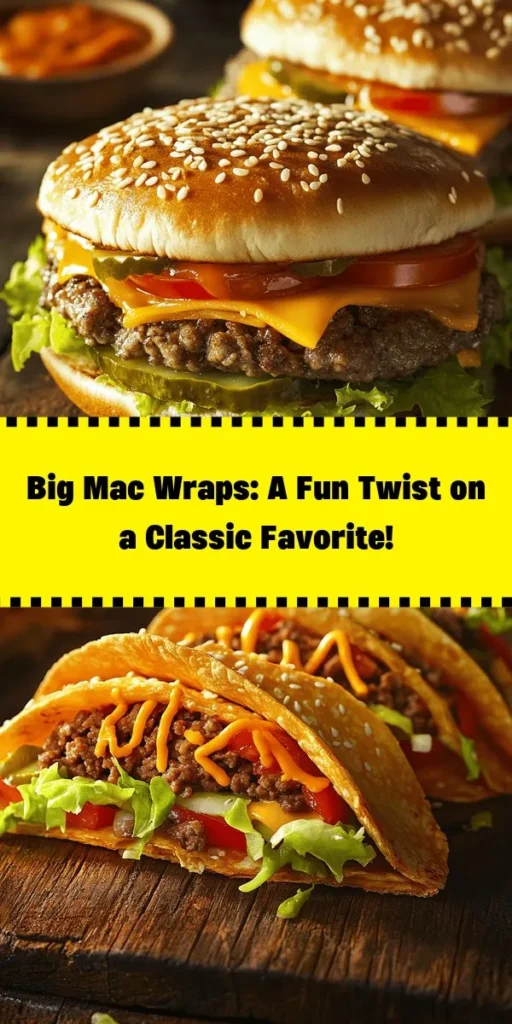 Indulge in the deliciousness of Big Mac Wraps! This fun twist on a classic burger combines seasoned ground beef, fresh veggies, and a homemade special sauce, all wrapped in a soft flour tortilla. Perfect for lunch or dinner, these wraps are quick to make in just 30 minutes. Customize them with your favorite toppings and a sprinkle of sesame seeds for that authentic touch. Get ready to enjoy a satisfying and flavorful meal that’s sure to impress! 🍔🌯