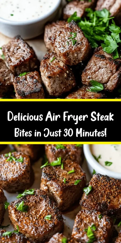 Looking for a quick and delicious meal? Try these sizzling air fryer steak bites! Marinated in a mix of olive oil, garlic, onion powder, and smoked paprika, these tender morsels cook to perfection in just 8-10 minutes. Perfect for a weeknight dinner or as a tasty appetizer, serve them with a dipping sauce for an extra kick. With simple ingredients and easy steps, you'll have a flavorful dish everyone will love. Enjoy a gourmet experience at home!