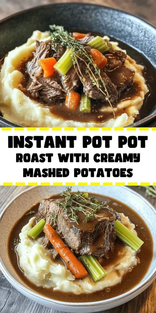 Indulge in a comforting meal with this savory Instant Pot Pot Roast paired with creamy mashed potatoes and rich gravy. This hearty dish features a seasoned chuck roast cooked with tender vegetables in just 60 minutes, thanks to the Instant Pot. Serve it over velvety Yukon Gold mashed potatoes for the ultimate cozy dinner. Perfect for family gatherings or a special occasion, this recipe guarantees a delicious feast everyone will love!