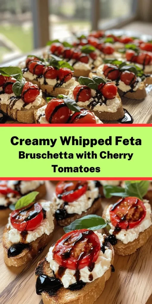 Indulge in this delicious Whipped Feta Bruschetta that brings creamy, savory flavors to life! With just a few simple ingredients like feta, cream cheese, and fresh tomatoes, this appetizer is perfect for gatherings or a cozy night in. Toast pieces of French baguette, whip up that creamy feta spread, and top it off with vibrant cherry tomatoes and basil. A drizzle of balsamic glaze takes it to the next level. Quick to prepare and utterly delightful!
