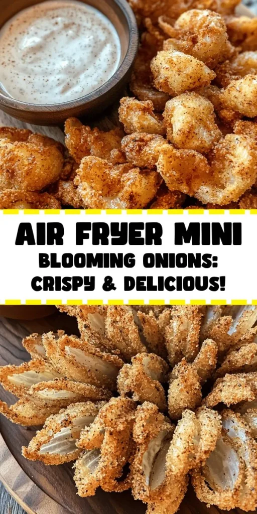 Elevate your snack game with these crispy mini blooming onions made effortlessly in the air fryer! Soaked in buttermilk and coated in a flavor-packed breadcrumb mix, these delightful bites are golden brown and perfectly crispy. They’re great for parties or a fun family treat. Serve them with ranch or spicy aioli for an irresistible dip. Easy to prepare and full of flavor, they’re sure to impress everyone! Perfect for any occasion!
