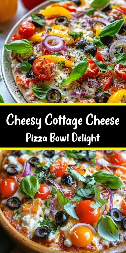 Discover a delicious twist on pizza with this Cottage Cheese Pizza Bowl! Packed with protein from cottage cheese and loaded with colorful veggies like cherry tomatoes, bell peppers, and olives, this dish is not only tasty but also healthy. Topped with melted mozzarella and Parmesan, it’s baked to perfection for a bubbly, golden finish. Perfect as a quick weeknight meal or a fun dish to share. Ready in just 45 minutes and sure to impress!