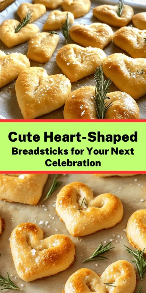 Create a delightful treat for your next gathering with these heart-shaped breadsticks! Made with simple ingredients like flour, yeast, and olive oil, these soft and flavorful breadsticks are perfect for dipping into marinara or garlic butter. The fun heart shape adds a touch of love to any meal. With a prep time of just 20 minutes, they are easy to make and will impress your guests. Try adding garlic or Italian herbs for an extra flavor boost! Perfect for Valentine's Day or any occasion!