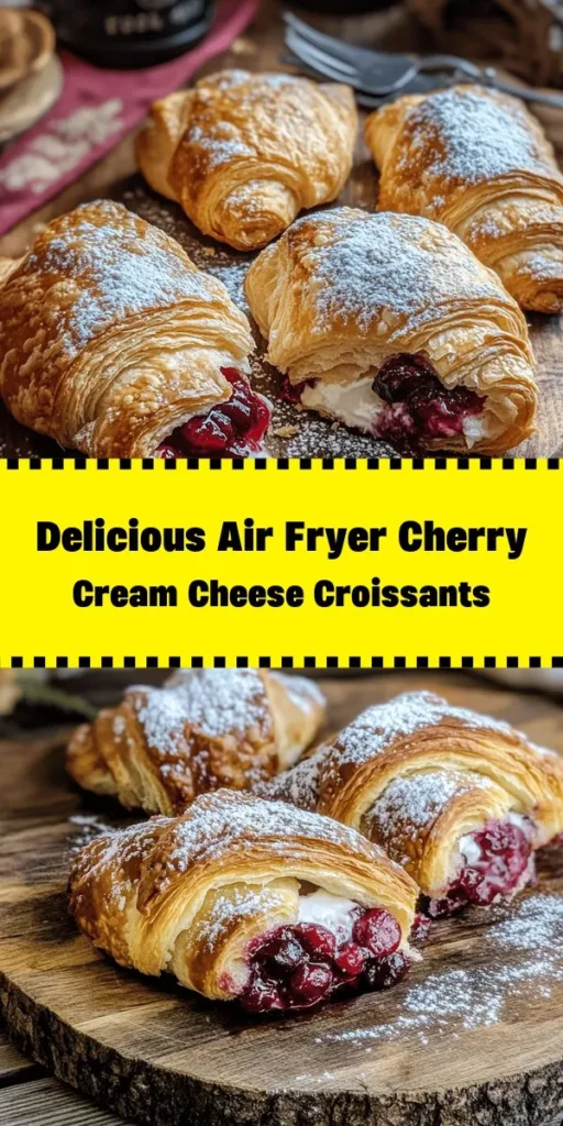 Indulge in these delicious Air Fryer Cherry Cream Cheese Croissants! With flaky crescent dough wrapped around a rich cream cheese and cherry filling, these pastries are a delightful treat perfect for breakfast or dessert. Easy to make and ready in just 25 minutes, they get a beautiful golden finish thanks to an egg wash before being air-fried to perfection. Dust with powdered sugar for that extra touch of sweetness. Enjoy a bite of bliss!