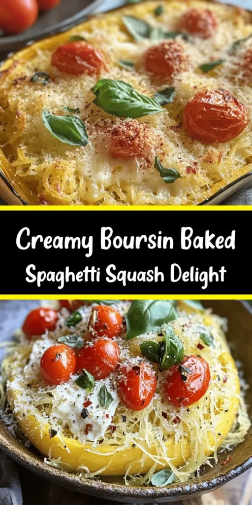 Indulge in this delicious Baked Boursin Spaghetti Squash recipe that transforms a simple vegetable into a gourmet dish! This vegetarian delight features tender spaghetti squash filled with creamy Boursin cheese, sautéed cherry tomatoes, and a sprinkle of Parmesan. Perfect for a cozy dinner or a healthy side, it’s easy to make and bursting with flavor. Garnish with fresh basil for an extra touch. Enjoy a guilt-free yet satisfying meal!