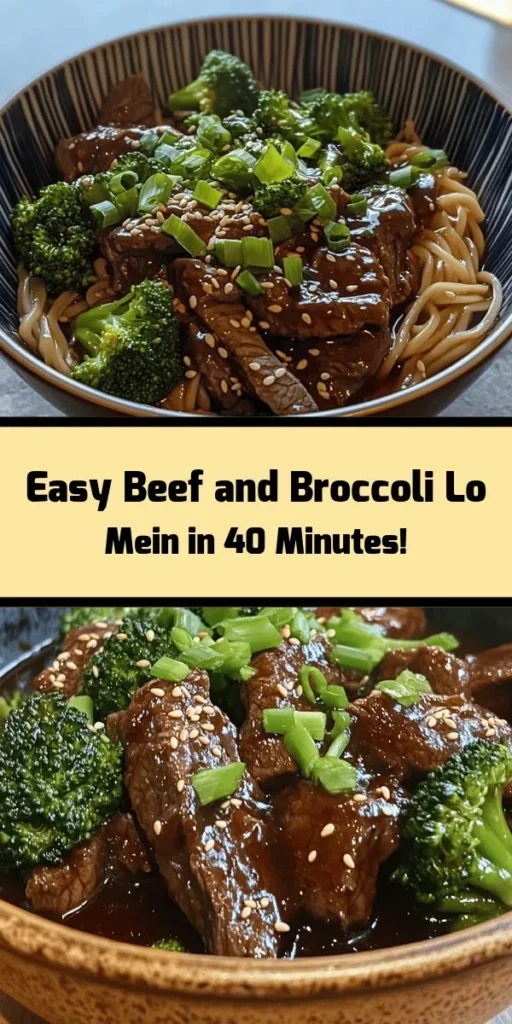 Indulge in this quick and delicious Beef and Broccoli Lo Mein! Perfectly tender beef sirloin and vibrant broccoli are combined with al dente lo mein noodles, all tossed in a savory sauce of soy, oyster, and hoisin. This recipe is not just satisfying but also simple to make, taking only 40 minutes from start to finish. Ideal for a family dinner or when you're craving takeout at home. Garnish with green onions and sesame seeds for that extra flair! 🍜🥦