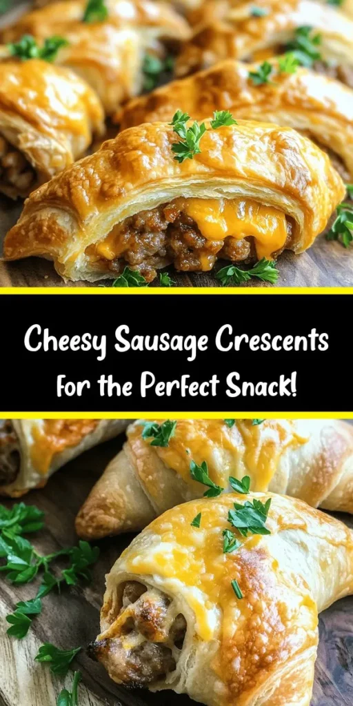 Looking for a delicious appetizer or snack that will impress your guests? Try these Cheesy Sausage Crescents Delight! Packed with savory breakfast sausage, creamy cheese, and a hint of garlic, these flaky crescent rolls are easy to make and absolutely irresistible. Perfect for parties or cozy gatherings, they bake to a golden perfection in just 15 minutes. Get ready to enjoy a warm, cheesy burst of flavor in every bite!