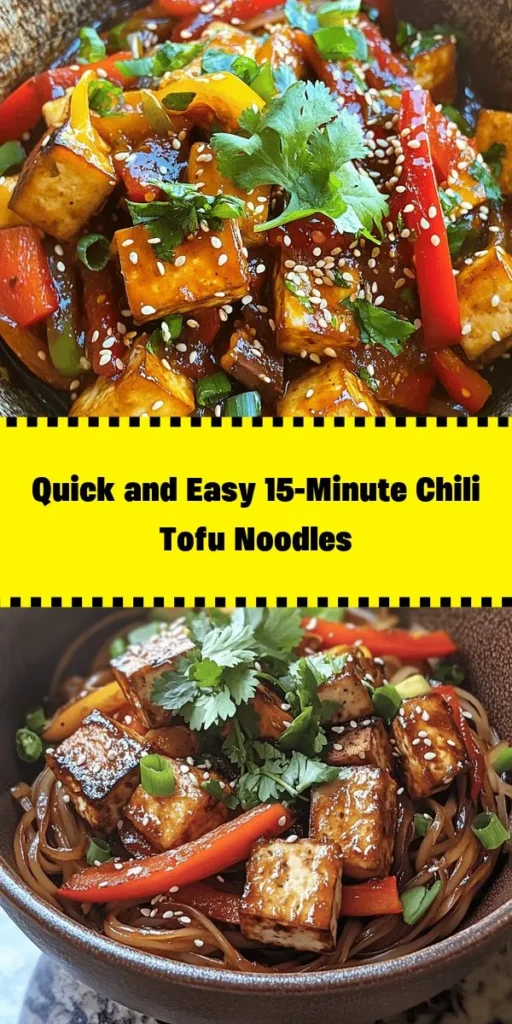 Spice up your dinner in just 15 minutes with this quick and delicious Chili Tofu Noodles recipe! Featuring tender rice noodles, crispy tofu, and vibrant veggies, all tossed in a fiery chili garlic sauce, it's perfect for busy nights. With fresh cilantro and sesame seeds for garnish, this dish is as beautiful as it is tasty. Ideal for vegans and tofu lovers, this meal will become a weeknight favorite. Enjoy your quick culinary adventure!
