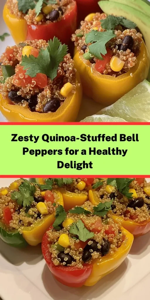 Looking for a healthy and colorful dish? Try these zesty quinoa-stuffed bell peppers! Bursting with flavor, this recipe combines fluffy quinoa, black beans, corn, and spices, all stuffed in vibrant bell peppers. Perfect for a hearty dinner or meal prep, these peppers are easy to make and packed with nutrients. Serve with fresh avocado and lime wedges for an extra zing. A delightful meal that’s both satisfying and nutritious!