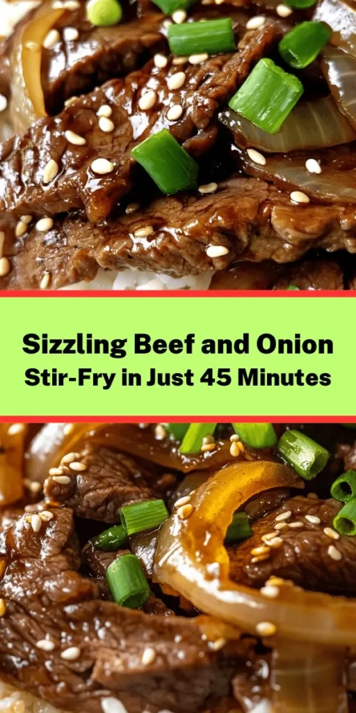 Craving a quick and tasty meal? Try this Sizzling Chinese Beef and Onion Stir-Fry! This delicious dish features tender flank steak marinated for flavor, combined with savory onions, garlic, and ginger. Toss everything in a mouthwatering sauce and cook it to perfection for a delightful weeknight dinner. Perfectly served over rice or noodles, and garnished with green onions and sesame seeds, it's sure to impress! Give it a try tonight!