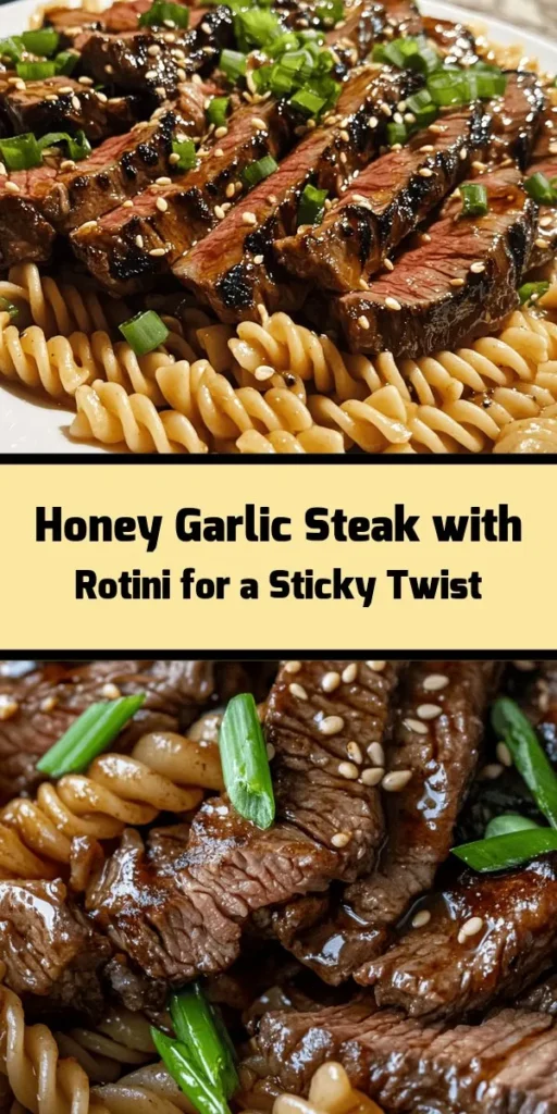 Indulge in the delightful flavors of this Sticky Honey Garlic Steak and Rotini recipe! Perfect for a weeknight dinner, this dish features tender flank steak marinated in a savory-sweet sauce made from soy sauce, honey, and garlic, paired with al dente rotini pasta. Cook it all in just about an hour and enjoy a satisfying meal garnished with fresh green onions and sesame seeds. Perfectly sticky and packed with flavor, your family will love this easy comfort food!