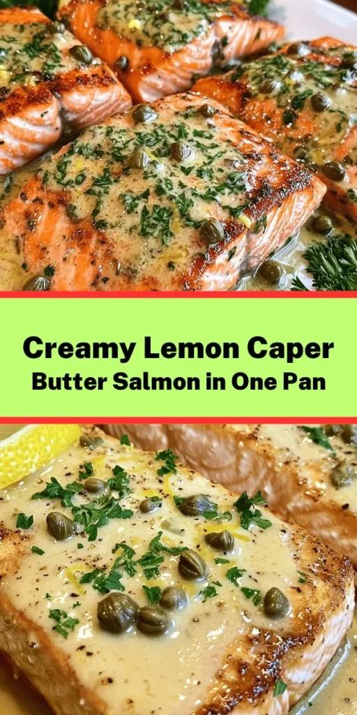 Indulge in the vibrant flavors of this One-Pan Creamy Lemon Caper Butter Salmon! With crispy skin and a luscious sauce made from garlic, heavy cream, and zesty lemon, this dish is both easy to prepare and incredibly satisfying. In just 20 minutes, you can serve up a gourmet meal perfect for any occasion. Garnished with fresh parsley and lemon slices, it’s as beautiful as it is delicious. Give this simple recipe a try for your next dinner!