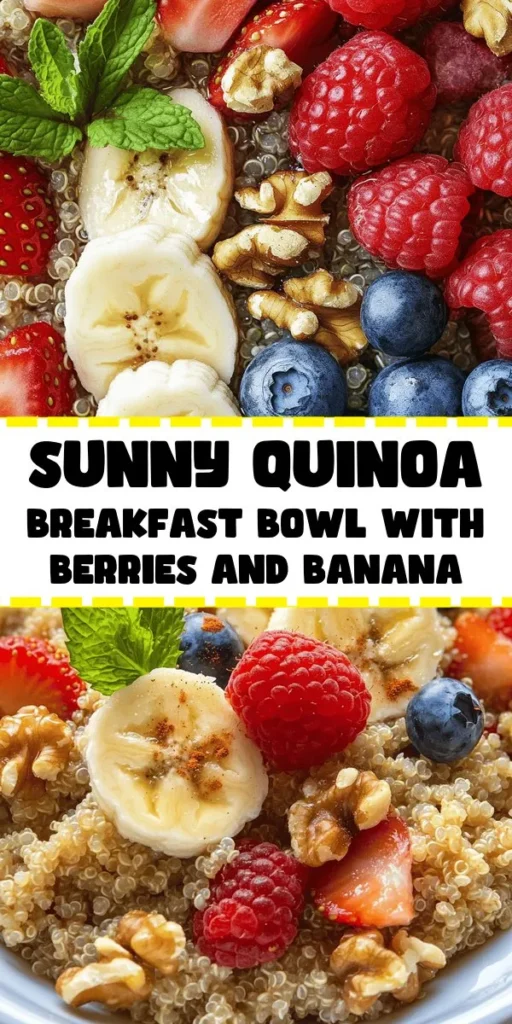 Start your day off with a burst of sunshine and nutrition with this Morning Sunshine Quinoa Breakfast Bowl! Packed with fluffy quinoa, creamy almond milk, ripe bananas, and vibrant mixed berries, this bowl is a delicious way to enjoy a wholesome breakfast. Topped with crunchy nuts and a drizzle of honey or maple syrup, it's customizable to your taste. Perfect for meal prep or a cozy morning treat, this recipe serves 3-4 and takes just 30 minutes to make!