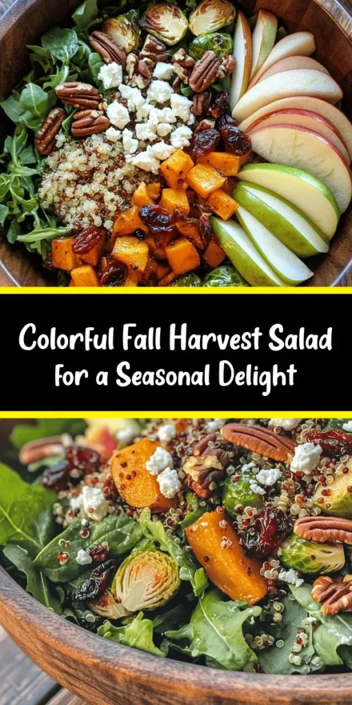 Celebrate autumn with this vibrant Fall Harvest Salad! Packed with mixed greens, roasted butternut squash, and Brussels sprouts, it's a delicious blend of flavors and textures. Toss in quinoa, dried cranberries, and crunchy pecans for added nutrition, topped off with a light maple balsamic dressing. Perfect for a healthy side or a satisfying main dish. Great for meal prep, and it's sure to impress at gatherings! Enjoy this seasonal delight!