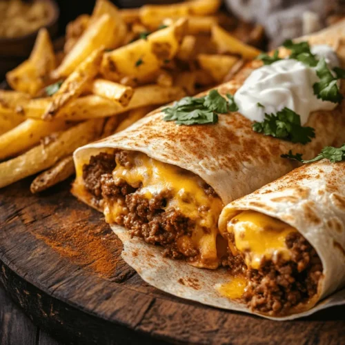 In the world of comfort food, few dishes can rival the satisfaction of cheesy beef burritos paired with crispy fries. This delightful recipe combines savory ground beef, gooey cheddar cheese, and creamy refried beans, all wrapped in a warm tortilla, with a side of perfectly baked fries. The combination of flavors and textures in this dish creates a culinary experience that is both indulgent and satisfying.