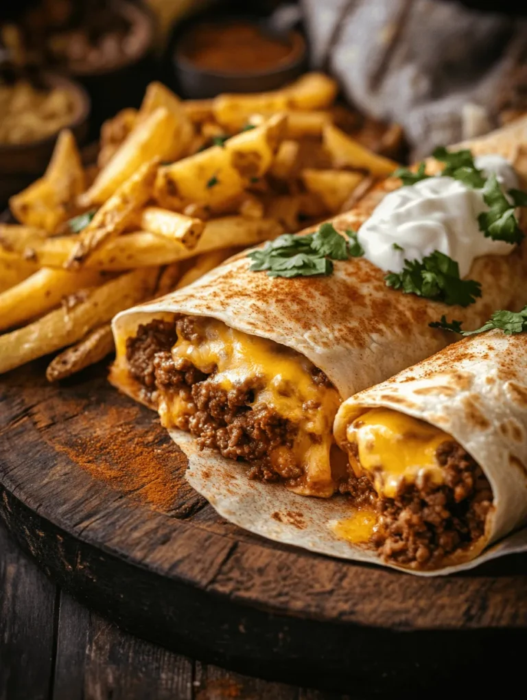 In the world of comfort food, few dishes can rival the satisfaction of cheesy beef burritos paired with crispy fries. This delightful recipe combines savory ground beef, gooey cheddar cheese, and creamy refried beans, all wrapped in a warm tortilla, with a side of perfectly baked fries. The combination of flavors and textures in this dish creates a culinary experience that is both indulgent and satisfying.