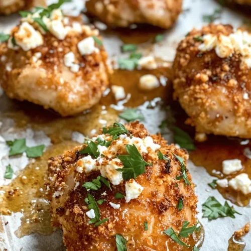 Crispy Hot Honey Feta Chicken is a dish that has quickly become a favorite among home cooks and food enthusiasts alike. This recipe captures the hearts (and taste buds) of many with its delightful combination of textures and flavors. The chicken is first breaded and baked to golden perfection, creating a satisfying crunch that contrasts beautifully with the creamy, tangy feta cheese and the sweet heat of hot honey. Each bite offers a symphony of tastes that will leave you craving more.