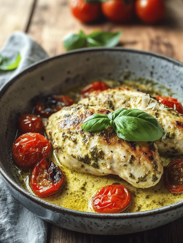Creamy Pesto Chicken with Roasted Tomatoes is more than just a meal; it's a celebration of flavors and textures that come together in perfect harmony. Imagine tender chicken breasts smothered in a luscious creamy sauce infused with the vibrant taste of basil pesto, complemented by the sweet, concentrated flavor of roasted tomatoes. This dish is not only visually appealing but also a feast for the senses, making it a perfect centerpiece for any dinner table.