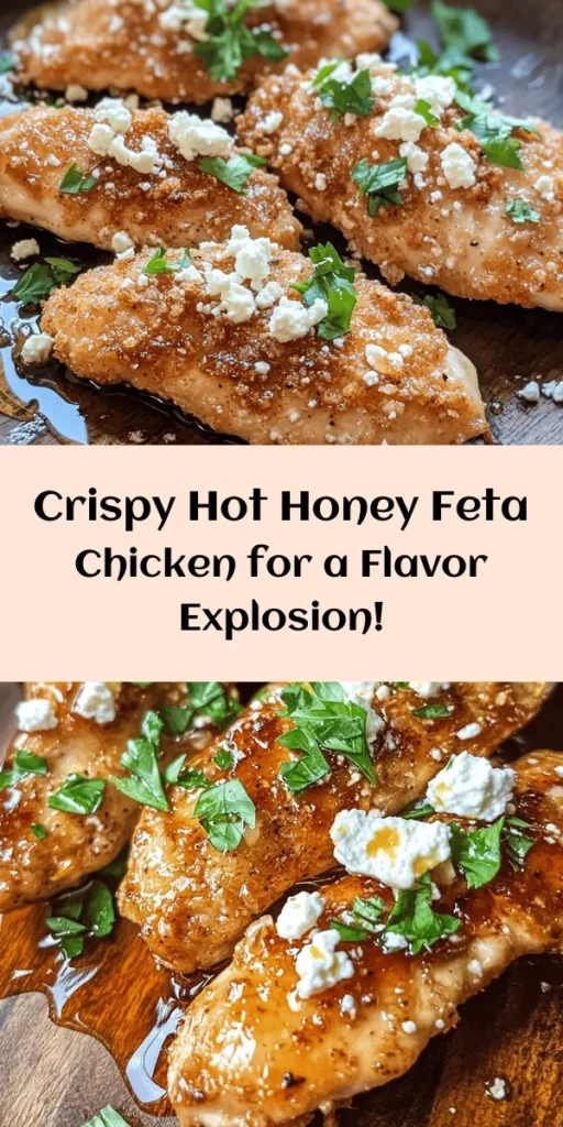 Indulge in this Crispy Hot Honey Feta Chicken, a perfect blend of crunchy, creamy, and spicy flavors! This easy recipe features tender chicken breasts breaded in a seasoned panko crust, then fried to perfection. The magic happens with a drizzle of hot honey and crumbled feta cheese, elevating the dish to new heights. Quick prep, delicious results, and just 30 minutes to serve 4. Try this crowd-pleaser for dinner tonight! 🍗🍯✨