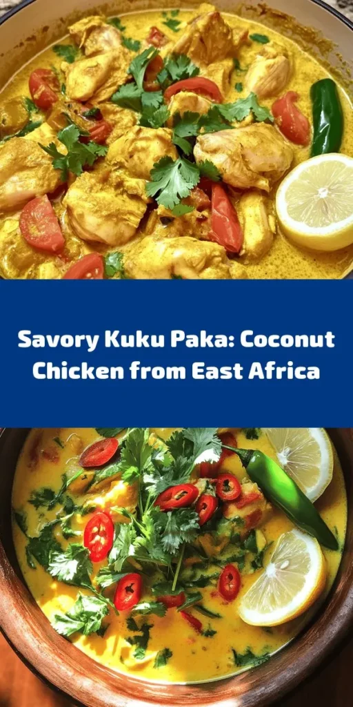 Discover the exotic flavors of East Africa with this delightful Kuku Paka, a coconut chicken dish that will transport your taste buds! Juicy chicken pieces marinated in aromatic spices are simmered in creamy coconut milk, creating a rich, savory sauce. Perfect for serving over rice or with flatbread, this recipe is not only easy to make but also sure to impress your family and friends. Garnish with fresh coriander and lemon for an extra zing! Enjoy a taste of the tropics today!