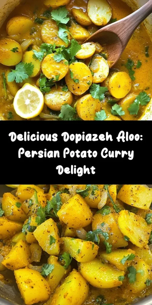 Savor the vibrant flavors of Dopiazeh Aloo, a delightful Persian potato curry that’s sure to impress! This recipe features tender potatoes simmered with golden onions and a blend of spices like cumin, turmeric, and garam masala. The tangy tamarind juice adds a unique twist, making it a memorable dish. Perfect for sharing, serve it hot with warm basmati rice or naan, garnished with fresh cilantro and lemon wedges. Enjoy a taste of Persia at home!
