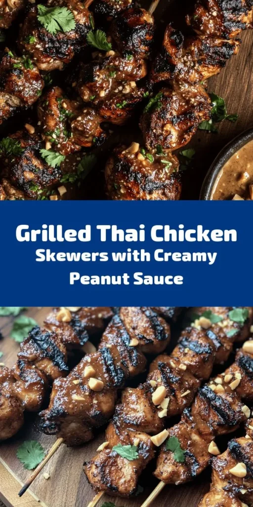 Get ready to impress your friends and family with these easy grilled Thai chicken skewers, featuring a delicious homemade peanut sauce! Perfect for a summer BBQ or a quick weeknight dinner, this recipe takes only 40 minutes from prep to plate. Marinate juicy chicken thighs in a savory blend of soy sauce, lime, and spices, then grill to perfection. Serve with a creamy peanut sauce for the ultimate taste experience. Garnish with chopped peanuts and cilantro for an extra crunch!