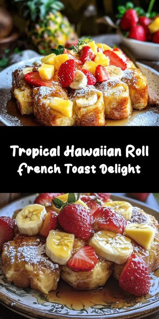 Indulge in a slice of paradise with this Tropical Paradise Hawaiian Roll French Toast! Perfect for breakfast or brunch, this dish combines fluffy Hawaiian rolls soaked in a creamy egg mixture with hints of vanilla and cinnamon. Cooked to golden perfection and served with maple syrup and fresh fruits, it’s sure to impress your family and friends. Try it out for a deliciously sweet start to your day! Total time: 25 minutes, serves 4.