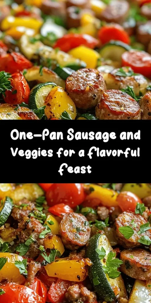 Get ready for a flavor-packed Sizzling Sheet Pan Sausage & Veggie Fiesta! This one-pan wonder features juicy Italian sausage paired with colorful bell peppers, zucchini, cherry tomatoes, and aromatic garlic, all roasted to perfection with Italian herbs and smoked paprika. Perfect for a quick weeknight dinner, it's easy to prepare and clean up! Garnish with fresh herbs and serve with crusty bread or rice for a satisfying meal that everyone will love!